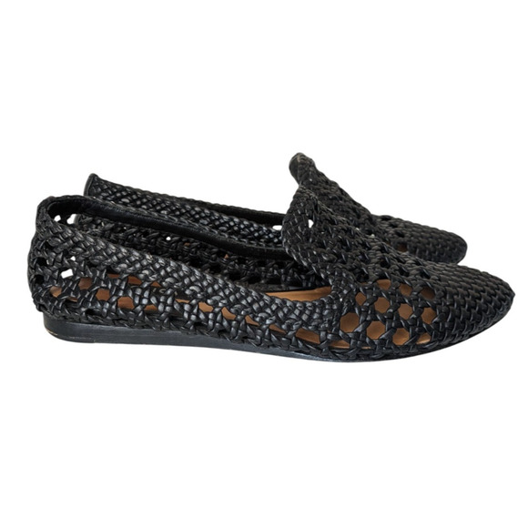 Veronica Beard Griffin Black Woven Leather Loafer Flats Size 36 US 6 Pointed Toe - Picture 3 of 10